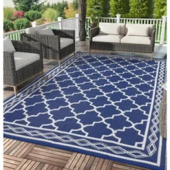 Outdoor Rugs, Patio Rugs - 9x18 Large Waterproof Reversible Plastic Straw Rug, Easy Cleaning For RV, Porch, Deck, Balcony, Camping