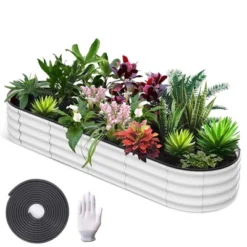Raised Garden Bed Galvanized Steel - 8x2ft Large Outdoor Planter Box Kit With Wave Design, Open Base & Durable Frame, White -Furniture GUEST 2214d876 1954 4b10 a819 6f341e90a976