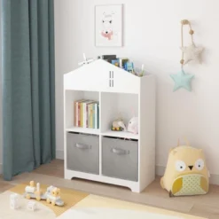 Kids Dollhouse Bookcase With Storage, Toddler Bookshelf, 2-Tier Storage Display Organizer With 2 Collapsible Fabric Drawers For Boys Girls Bedroom -Furniture GUEST 2226c374 8516 463c 86a2 49a5fad9ce7c