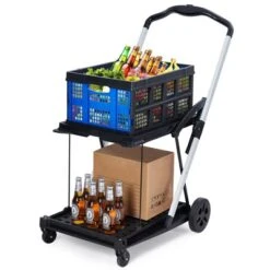 Shopping Cart, 2 Tier Collapsible Folding Grocery Cart With Removable Crate - 198 Lb Capacity, Wheels For Supermarket Home Blue -Furniture GUEST 2239ee11 08f7 4ada ab19 63f44de936b8