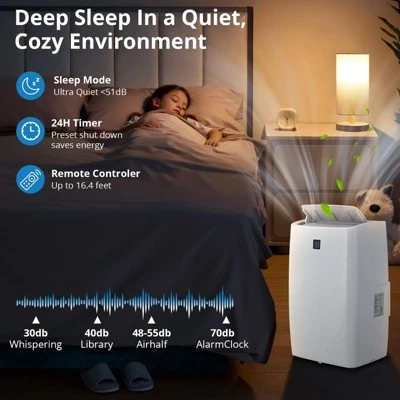 Portable Air Conditioners, 14000 BTU Portable AC, Cools Up To 750 Sq. Ft 3-in-1 Mobile AC For Room With Dehumidifier Fan Sleep Mode, 24H Timer 7 Portable Air Conditioners, 14000 BTU Portable AC, Cools Up To 750 Sq. Ft 3-in-1 Mobile AC For Room With Dehumidifier Fan Sleep Mode, 24H Timer - Image 5