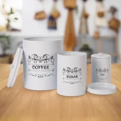 Kitchen Canisters Set, 3 Pcs Vintage Food Storage Containers With Airtight Lids - Farmhouse Coffee Tea Sugar Jars For Countertop -Furniture GUEST 2305bf84 d380 4502 8cca 65d76371ed21