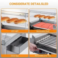 Hot Dog Roller, 24 Capacity 9-Roller Sausage Grill - 1350W Stainless Steel Machine With Cover For Commercial & Parties -Furniture GUEST 2345564d 41ea 4dda bb3c dbb8be92e58c