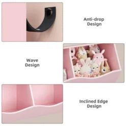 Kids Bookcase With Toy Storage - 4-Cubby Wooden Bookshelf With 3 Drawers & Slanted Toy Bins For Nursery, Playroom (Pink) -Furniture GUEST 23a9c4ac 3244 47c2 93cf 42d41b8640da