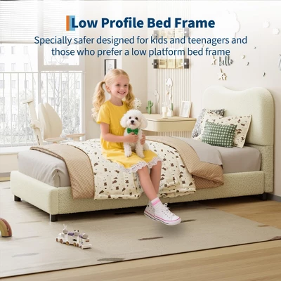 Pink Queen Kids Bed Frame With Upholstered Headboard, Low Profile Sturdy Platform Bed With Soft Boucle Fabric For Girls And Boys,No Box Spring Needed 3 Pink Queen Kids Bed Frame With Upholstered Headboard, Low Profile Sturdy Platform Bed With Soft Boucle Fabric For Girls And Boys,No Box Spring Needed