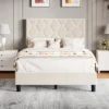 Platform Bed Frame With Upholstered Headboard, Linen Fabric Upholstered Bed Frame With Adjustable Headboard -Furniture GUEST 2445ec42 235c 4d00 9478 0658c0cfa7dd