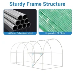 Outdoor Greenhouse - Walk-In Tunnel With 8 Mesh Vents, Swing Door & Roll-Up Door, Reinforced Galvanized Steel Frame & Durable PE Cover