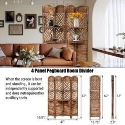 Wooden Room Divider Wall 4 Panel,5.6FT Tall Room Divider With Shelves,Folding Privacy Screens 67 In For Room Separation Home Office Bedroom -Furniture GUEST 248fbfa5 8093 4657 9d1f 596b708e6a3a
