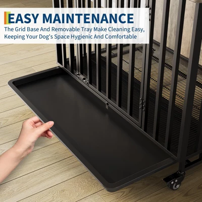 Heavy Duty Dog Crate Furniture With Wheels, 39'' Dog Kennel Furniture With Removable Tray, Wooden Pet Cage Indoor, Decorative Side End Table 4 Heavy Duty Dog Crate Furniture With Wheels, 39'' Dog Kennel Furniture With Removable Tray, Wooden Pet Cage Indoor, Decorative Side End Table - Image 2