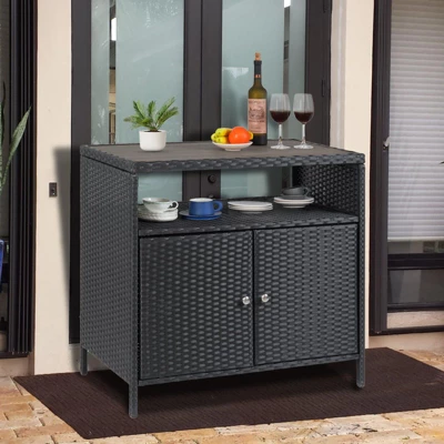 Outdoor Storage Cabinet With Doors - Weatherproof Rattan Patio Storage Box & Bar Table 10 Outdoor Storage Cabinet With Doors - Weatherproof Rattan Patio Storage Box & Bar Table - Image 8