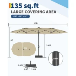 15FT Large Patio Umbrella With Lights, 36 Lights Double-Sided Patio Umbrella With Weighted Base For Poolside Garden Backyard 10 15FT Large Patio Umbrella With Lights, 36 Lights Double-Sided Patio Umbrella With Weighted Base For Poolside Garden Backyard -Furniture GUEST 25576d71 cfeb 4984 9076 d195655856fc