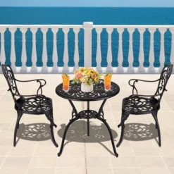 TROPOW 3 Piece Bistro Set, Outdoor Bistro Table And Chairs Set Of 2, Rust-Resistant Cast Aluminum All Weather Patio Outdoor Bistro Set With Umbrella -Furniture GUEST 25650563 070f 465a 9d91 118ff7a7cf8a