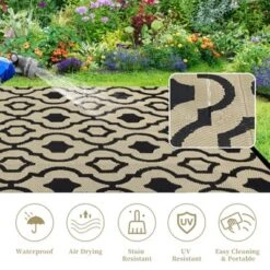 Outdoor Rugs For Patio & Beach - Reversible Waterproof Plastic Straw Rug With Carry Bag, UV Resistant, Portable For RV, Deck, Camping, Brown -Furniture GUEST 2566cdd9 05d2 49a0 b17e 3a7a1aff557a