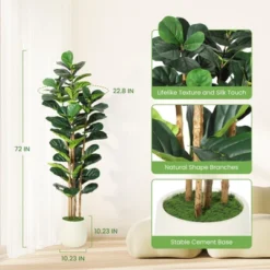 Faux Fiddle Leaf Fig Tree With White Pot, Faux Trees With Artificial Plants 107 Fiddle Leaves Greenery - Lifelike Fake Tree -Furniture GUEST 25894964 401c 46fe a441 057a155953ad