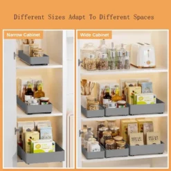 TROPOW Retractable Cabinet Organizer Drawers, Plastic Storage Shelves Drawer Inserts For Kitchen Cabinet,No Drilling Sink Undercabinet