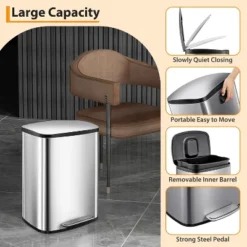 13.2 Gal/50L Trash Can, Rectangular Stainless Steel Trash Can With Recycling Bin, Fingerprint-Resistant, Soft-Close Lid, Step-on Garbage Bin -Furniture GUEST 2600e0f9 3e86 4b13 a4cf 736db3a8e387