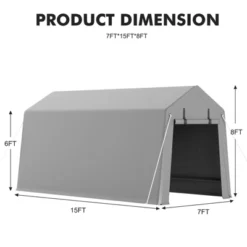 7x15 FT Motorcycle Storage Sheds, Portable Shed With Rolled Up Zipper Door, Waterproof