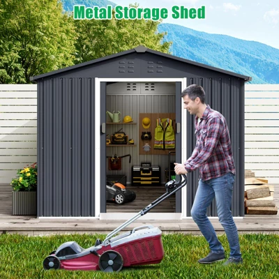 TROPOW 8x15 FT Outdoor Storage Shed, Metal Garden Shed With Lockable Door, And Sloped Roof, Utility Metal Tool Storage Sheds For Backyard, Gray 4 TROPOW 8x15 FT Outdoor Storage Shed, Metal Garden Shed With Lockable Door, And Sloped Roof, Utility Metal Tool Storage Sheds For Backyard, Gray - Image 2
