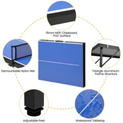 Table Tennis Set, Ping Pong Table Portable - 60x26 Inch With Demountable Net, 2 Paddles, 3 Balls, Waterproof Tabletop For Indoor Outdoor, Blue -Furniture GUEST 2726dafe 7f12 458f 8bf5 8f3cc904b73d