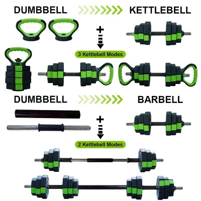 Adjustable Dumbbell Set With Iron Handle, 44lbs Weight Set, Green And Black, Octagon Head 4 Adjustable Dumbbell Set With Iron Handle, 44lbs Weight Set, Green And Black, Octagon Head - Image 2