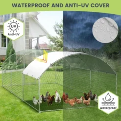 Chicken Coop, Large Metal Chicken Coop For Yard - Walk-in Poultry Cage With Waterproof UV Cover, Chicken Run For Backyard Farm
