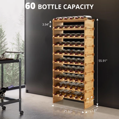 TROPOW Stackable Wine Rack, 4 Tier Wooden Wine Storage Rack, Bamboo Wine Display Shelves, Wobble-Free Wine Holder Freestanding Floor Wine 5 TROPOW Stackable Wine Rack, 4 Tier Wooden Wine Storage Rack, Bamboo Wine Display Shelves, Wobble-Free Wine Holder Freestanding Floor Wine - Image 3