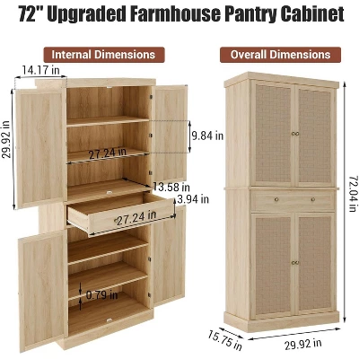 Pantry Cabinet, 72-Inch High Freestanding Tall Cupboard Storage Cabinet With A Drawer, 4 Doors, Adjustable Shelves For Living Room, Kitchen 3 Pantry Cabinet, 72-Inch High Freestanding Tall Cupboard Storage Cabinet With A Drawer, 4 Doors, Adjustable Shelves For Living Room, Kitchen