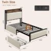 Twin Size Bed Frame With 2 Storage Drawers And Charging Station, Rustic Velvet Upholstered Platform Bedframe With Storage Headboard -Furniture GUEST 29865587 df7f 473e b8bb a5ed94316af6