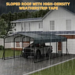 Carport, Metal Carport 12x24 FT - Outdoor Canopy With Reinforced Base & Galvanized Steel Roof, Heavy Duty Shelter For SUV Truck Boats -Furniture GUEST 29f00205 eb76 4248 9a66 4c8fae51b848