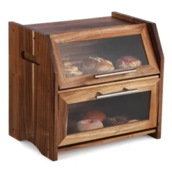 Bread Box, Double Layer Acacia Wooden Bread Bin With Clear Acrylic Door Panel, Air Vents, Countertop Bread Container, Rustic Brown Bread Holder -Furniture GUEST 2a7d1b49 aa42 4bb3 a9ff 28f4e2826290