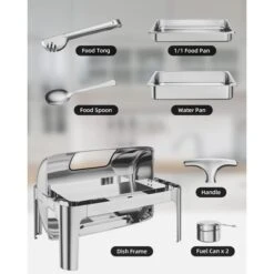 Chafing Dish, Steel Square Buffet Warmer With Clear Glass Lid & Alcohol Burner - For Catering, Party, Holiday (1-Pack) -Furniture GUEST 2bb69810 f436 4ac1 982d 248f218c73fe