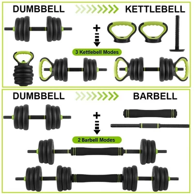 Adjustable Dumbbell And Kettlebell Set, 4 In 1, 66lbs /88lbs Weight Used As Kettlebells, Barbell, Push Up Stand For Home Gym, Green And Black 7 Adjustable Dumbbell And Kettlebell Set, 4 In 1, 66lbs /88lbs Weight Used As Kettlebells, Barbell, Push Up Stand For Home Gym, Green And Black - Image 5