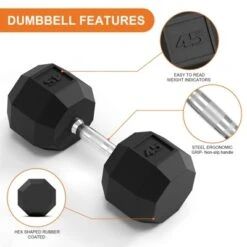 TROPOW Rubber-Coated Hex Dumbbell Set (5-50LB, 200-550LB Options) ¨C Black Home & Gym Weights For Strength Training & Full-Body Workouts