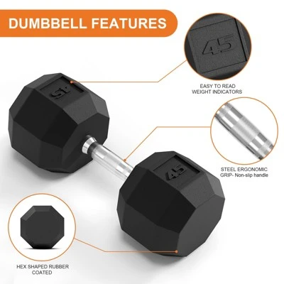 TROPOW Rubber-Coated Hex Dumbbell Set (5-50LB, 200-550LB Options) ¨C Black Home & Gym Weights For Strength Training & Full-Body Workouts 3 TROPOW Rubber-Coated Hex Dumbbell Set (5-50LB, 200-550LB Options) ¨C Black Home & Gym Weights For Strength Training & Full-Body Workouts
