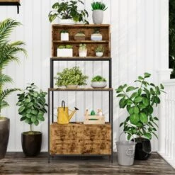 Kitchen 5 Tier Bakers Rack, Standing Coffee Bar Microwave Stand Rack With Power Outlet And Storage Cabinet Shelves, Brown 14 Kitchen 5 Tier Bakers Rack, Standing Coffee Bar Microwave Stand Rack With Power Outlet And Storage Cabinet Shelves, Brown -Furniture GUEST 2da6411e 4933 492f 9a2c 68fc506a4b58