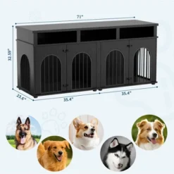 Double Dog Crate Furniture 71" Dog Kennel Furniture For 2 Medium Dogs, Heavy Duty Dogs Cage XL Dogs House Indoor With 3 Storage Shelves -Furniture GUEST 2e4e6379 3f1f 41ae 9193 644a547ce279