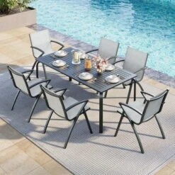 71" Aluminum Patio Dining Table W/Umbrella Hole, Outdoor Aluminum Patio Table