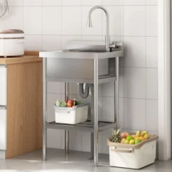 TROPOW Silver Stainless Steel Utility Sink – Freestanding Single Bowl With Pull-Out Faucet For Kitchen/Laundry/Garage -Furniture GUEST 2e826d9d 1253 476b 8d87 f009176819b9