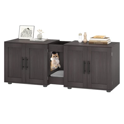 55" Cat Litter Box Enclosure Furniture, 3-in-1 Hidden Litter Cabinet With Barn Doors & Double Rooms For 2 Cats, Wooden Pet Furniture , Brown 4 55" Cat Litter Box Enclosure Furniture, 3-in-1 Hidden Litter Cabinet With Barn Doors & Double Rooms For 2 Cats, Wooden Pet Furniture , Brown - Image 2