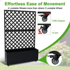 Metal Planter Box With Trellis, 71"x47"x12" Raised Garden Bed With Trellis & Wheels, Outdoor Garden Box With Privacy Screen & Drainage Holes -Furniture GUEST 2f82037b cc85 471e b90f 0d0d2bc5771c