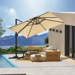 Cantilever Patio Umbrella 10x10ft Large Rectangle Umbrella Outdoor Market Umbrellas 360 Rotation Offset Hanging Outdoor Shade -Furniture GUEST 2ff9f55f 61aa 4228 b1f2 680d6869d692