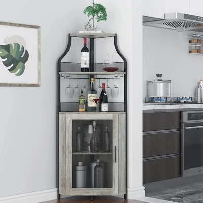 TROPOW Corner Bar Rack Cabinet With Detachable Wine Rack, Bar Cabinet With Glass Holder, Small Sideboard And Buffet Cabinet With Mesh Door 14 TROPOW Corner Bar Rack Cabinet With Detachable Wine Rack, Bar Cabinet With Glass Holder, Small Sideboard And Buffet Cabinet With Mesh Door - Image 12