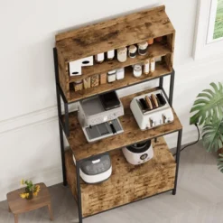 Kitchen 5 Tier Bakers Rack, Standing Coffee Bar Microwave Stand Rack With Power Outlet And Storage Cabinet Shelves, Brown 13 Kitchen 5 Tier Bakers Rack, Standing Coffee Bar Microwave Stand Rack With Power Outlet And Storage Cabinet Shelves, Brown -Furniture GUEST 304297ae d240 478b 8f38 729846cba420