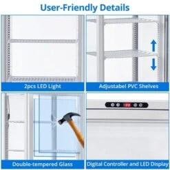Beverage Cooler, Commercial Refrigerator - 278L Glass Door Merchandiser With LED Display, Adjustable Shelves, 4 Casters For Store/Bar/Office/Gym -Furniture GUEST 30b3d49c 0e3a 4654 a6ac 675218eab4da