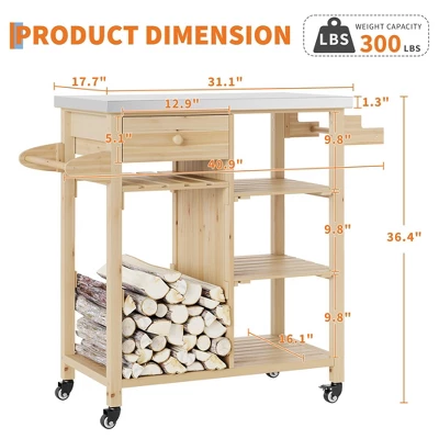 TROPOW Solid Wood Outdoor Grill Cart ¨C Stainless Steel Top Kitchen Island With Lockable Wheels For Patio/Garden (Natural Wood Color) 10 TROPOW Solid Wood Outdoor Grill Cart ¨C Stainless Steel Top Kitchen Island With Lockable Wheels For Patio/Garden (Natural Wood Color) - Image 8