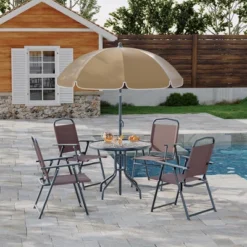 6 Pieces Outdoor Dining Set With Umbrella, Patio Table And 4 Folding Chairs With Umbrella, Garden Patio Furniture Set With Umbrellas, Tempered Glass -Furniture GUEST 32285448 0595 4ab8 95ef d1c383a6ccc8