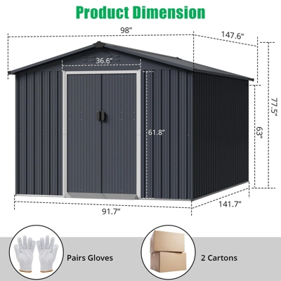 TROPOW 8x12 FT Outdoor Storage Shed, Metal Garden Shed With Lockable Door,and Sloped Roof, Utility Metal Tool Storage Sheds For Backyard, Gray 7 TROPOW 8x12 FT Outdoor Storage Shed, Metal Garden Shed With Lockable Door,and Sloped Roof, Utility Metal Tool Storage Sheds For Backyard, Gray - Image 5