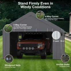 Carport, Portable Garage 13x20FT Heavy Duty - Galvanized Frame, 180g PE Waterproof Canopy With 4 Doors (2 Side Doors) & 4 Windows For Truck, Boat 16 Carport, Portable Garage 13x20FT Heavy Duty - Galvanized Frame, 180g PE Waterproof Canopy With 4 Doors (2 Side Doors) & 4 Windows For Truck, Boat -Furniture GUEST 32b991f9 fb96 4c60 a914 859b6cbcf0a6