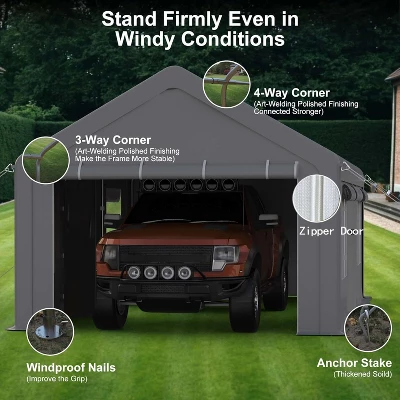 Carport, Portable Garage 13x20FT Heavy Duty - Galvanized Frame, 180g PE Waterproof Canopy With 4 Doors (2 Side Doors) & 4 Windows For Truck, Boat 8 Carport, Portable Garage 13x20FT Heavy Duty - Galvanized Frame, 180g PE Waterproof Canopy With 4 Doors (2 Side Doors) & 4 Windows For Truck, Boat - Image 6