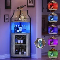 Corner Wine Bar Rack Cabinet With Detachable Wine Rack - Bar Cabinet With Glass Holder, Small Sideboard, Buffet Cabinet With Mesh Door -Furniture GUEST 32ce8ceb 371c 41a7 bbba 5d4fbbdb71a7
